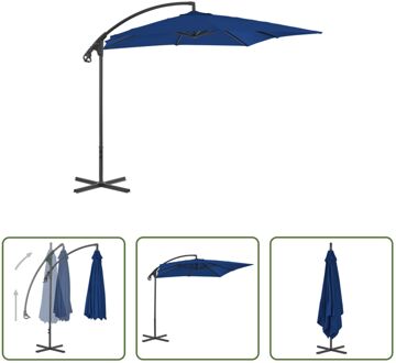 Zweefparasol - Azuurblauw - 250 x 250 x 260 cm - UV-beschermend polyester - Stabiele stalen paal