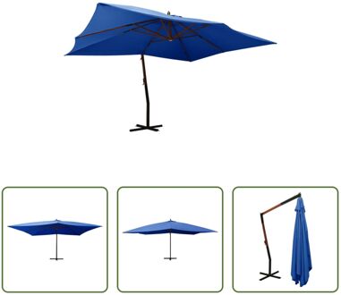 Zweefparasol Azuurblauw 400x300 cm - UV-beschermend polyester - Massief hardhouten frame