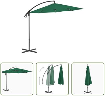 Zweefparasol - Groen - 300x260 cm - UV-beschermend - Polyester - Stalen paal - Met kruisvoet