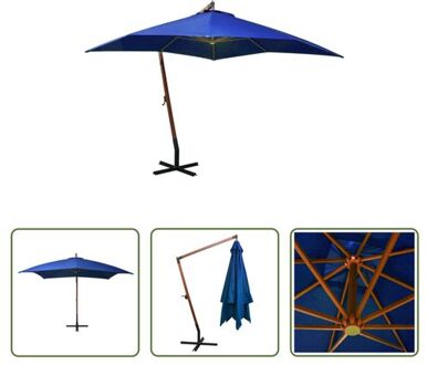 Zweefparasol Hout Azuurblauw 300x300 cm - Waterdicht en UV-bestendig