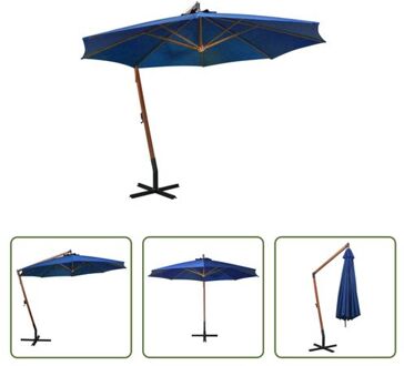 Zweefparasol - Hout - azuurblauw - 350 cm