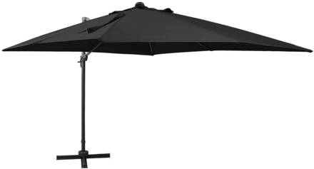 Zweefparasol met paal en LED-verlichting 300 cm zwart