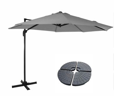 Zweefparasol set Draaibaar Roma 300 cm met Parasolvoeten - Licht Grijs