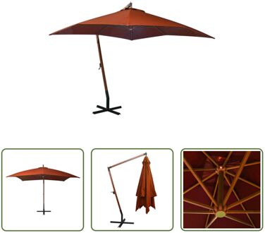 zweefparasol terracotta 300x300 cm - houten paal - waterdicht - uv-bestendig Bruin