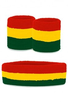 Zweetband set Carnaval rood/geel/groen