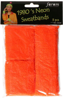 Zweetbandjes set - neon oranje - Foute 80s/90s party verkleed accessoires - hoofd en pols