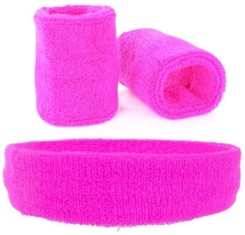 Zweetbandjes set neon roze - pols en hoofd - voor volwassenen - 3x stuks