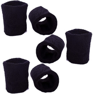 Zweetbandjes set - Zwart - pols - voor volwassenen - 6x stuks