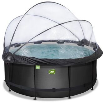 Zwembad ø360x122cm met overkapping en zandfilter- en warmtepomp Zwart