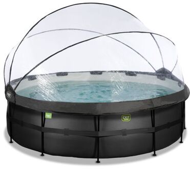 Zwembad ø450x122cm met overkapping en zandfilter- en warmtepomp Zwart