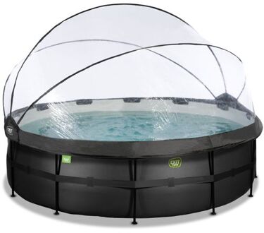 Zwembad ø488x122cm met overkapping en zandfilter- en warmtepomp Zwart