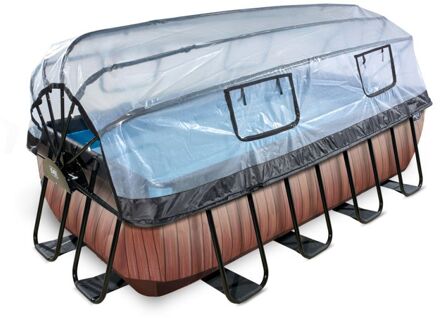 Zwembad Wood 400x200cm met overkapping en zandfilterpomp Bruin