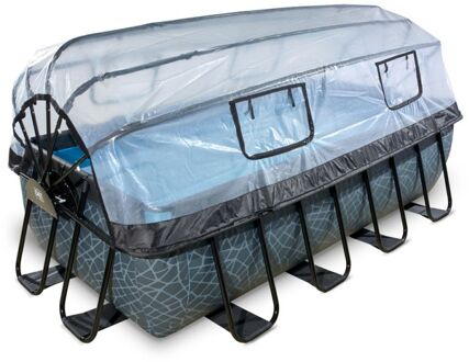 Zwembad Wood 400x200cm met overkapping en zandfilterpomp Grijs