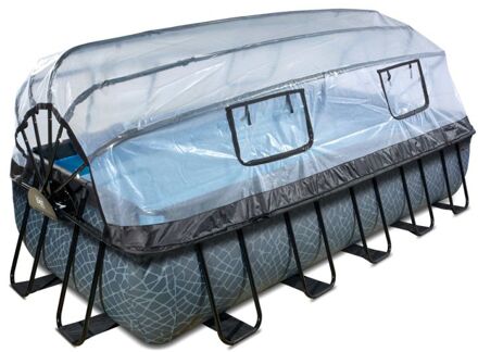 Zwembad Wood 540x250cm met overkapping en zandfilterpomp Grijs