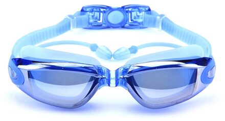 Zwembril Anti-Fog Uv Bescherming Crystal Clear Vision Met Beschermhoes Fit Voor Volwassenen Mannen Vrouwen Kids BHD2 Blauw