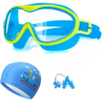 Zwembril Badmuts Anti-Fog Anti-Uv Protector Zachte Siliconen Neusbrug Recept Zwemmen Bril Voor Kinderen Kids lucht blauw