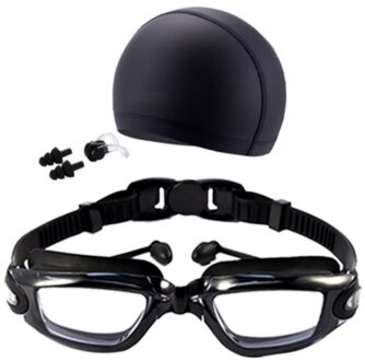 Zwembril Kit Mannen High Definition Waterdicht Anti-fog Glazen Grote Frame Lens Eyewear Met Swim Hoed Oordop neus Clip TB