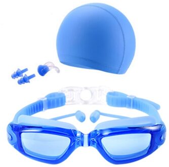 Zwembril Kit Mannen High Definition Waterdicht Anti-fog Glazen Grote Frame Lens Eyewear Met Swim Hoed Oordop neus Clip TL