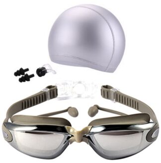 Zwembril Kit Mannen High Definition Waterdicht Anti-fog Glazen Grote Frame Lens Eyewear Met Swim Hoed Oordop neus Clip
