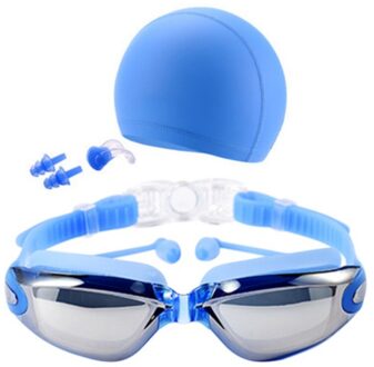 Zwembril Kit Mannen High Definition Waterdicht Anti-fog Glazen Grote Frame Lens Eyewear Met Swim Hoed Oordop neus Clip