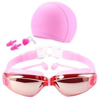 Zwembril Kit Mannen High Definition Waterdicht Anti-fog Glazen Grote Frame Lens Eyewear Met Swim Hoed Oordop neus Clip