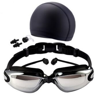Zwembril Kit Mannen High Definition Waterdicht Anti-fog Glazen Grote Frame Lens Eyewear Met Swim Hoed Oordop neus Clip