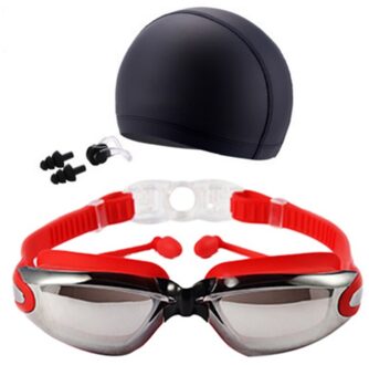 Zwembril Kit Mannen High Definition Waterdicht Anti-fog Glazen Grote Frame Lens Eyewear Met Swim Hoed Oordop neus Clip