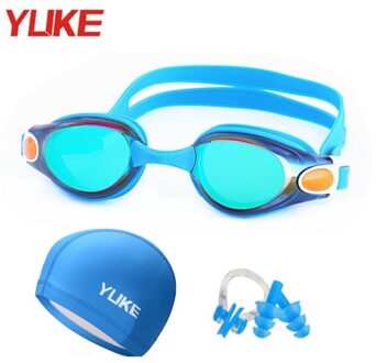 Zwembril Mannen Vrouwen Professionele Siliconen Volwassen Zwembad Bril Verstelbare Swim Eyewear Met Swim Hoed Neus Clip Oordopje 1032 Blauw