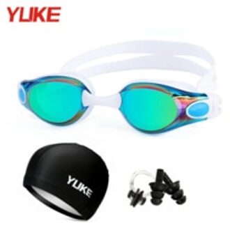 Zwembril Mannen Vrouwen Professionele Siliconen Volwassen Zwembad Bril Verstelbare Swim Eyewear Met Swim Hoed Neus Clip Oordopje 1032 groen