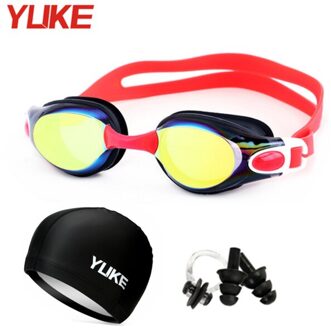 Zwembril Mannen Vrouwen Professionele Siliconen Volwassen Zwembad Bril Verstelbare Swim Eyewear Met Swim Hoed Neus Clip Oordopje 1032 Rood