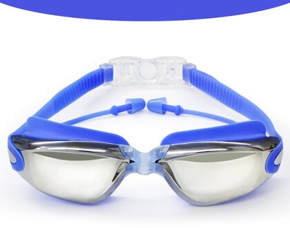 Zwembril Volwassen Voor Kids Zwembril Grote Frame Electroplated Waterdicht Anti-Fog Hd Zwembril blauw