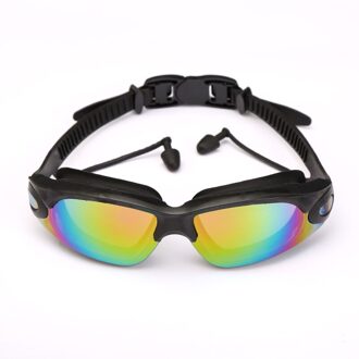 Zwemmen Bril Met Oordopjes Professionele Zwembril Adult Siliconen Zwemmen Anti-Fog Uv Zwembril Volwassen Waterdichte zwart