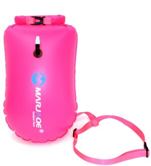 Zwemmen Float Zwemmen Boei Tow Float Dry Bag Met Riem Waterdichte Opblaasbare Opbergtas Enkele Airbag Verdikte Zwemmen Pakket roos rood