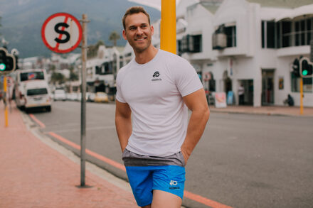 Zwemshort voor heren met patroonstrepen blauw