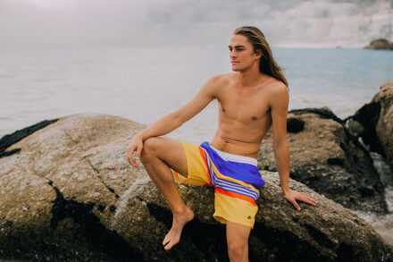 Zwemshort voor heren met patroonstrepen Geel - XL