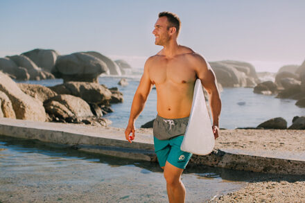 Zwemshort voor heren met patroonstrepen groen