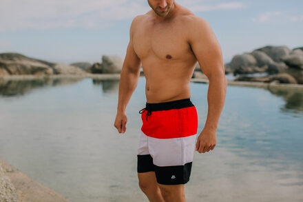 Zwemshort voor heren met patroonstrepen - maat Rood