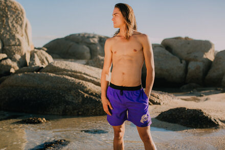 Zwemshort voor Heren met Patroonstrepen Paars - XL