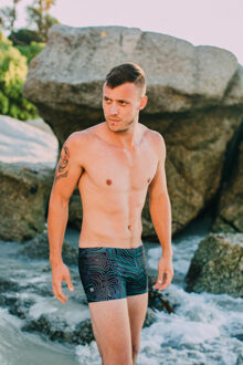 Zwemshorts voor Heren, Strakke Gestreepte Boxershorts - maat XL Groen