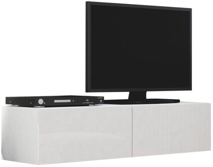 Zwevend tv-meubel Livo 160 cm breed in wit met hoogglans wit Wit,Hoogglans wit