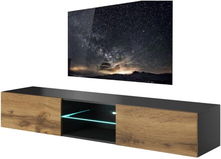 Zwevend Tv-meubel Livo 180 cm breed in votan eiken met antraciet Eiken,Antraciet,Votan eiken