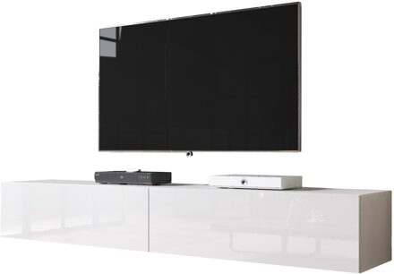 Zwevend Tv-meubel Slide 2D 200 cm breed hoogglans wit Wit,Hoogglans wit