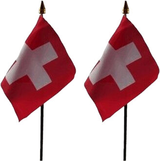 Zwitserland - 2x - mini vlaggetje van 10 x 15 cm op stokje - Landen vlag - H27 cm