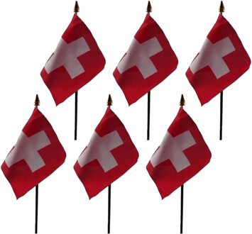 Zwitserland - 6x - mini vlaggetje van 10 x 15 cm op stokje - Landen vlag - H27 cm