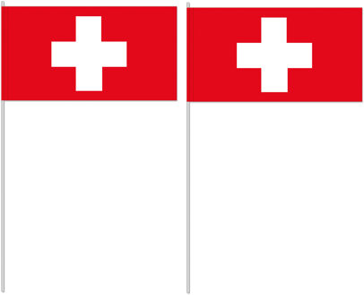Zwitserland zwaaivlaggetjes - 10x - 12 x 24 cm - papieren vlag - met stokje 40 cm Multi