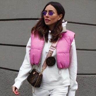 Zxqj Zoete Vrouwen Korte Down Vest Jassen Lente Vintage Dames Leuke Roze Vest Jassen Streetwear Vrouwelijke Chic Meisjes