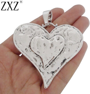 Zxz 2 Stuks Grote Gehamerd Hart Bedels Hangers Voor Ketting Sieraden Maken Bevindingen 62x65mm