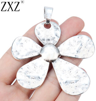 Zxz 2Pcs Tibetaans Zilveren Grote Gehamerd Bloem Bedels Hangers Voor Ketting Sieraden Maken Bevindingen 68x60mm