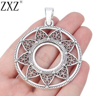Zxz 2Pcs Tibetaans Zilveren Grote Open Bloem Ronde Charms Hangers Instellingen Voor 25Mm Ronde Cabochon Sieraden Maken Bevindingen