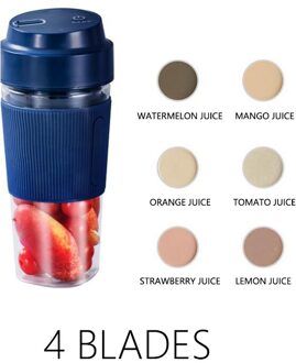 Zyportable Elektrische Juicer Blender Usb Mini Fruit Mixers Sapcentrifuge Fruit Extractoren Multifunctionele Sap Maker Machine blauw 4 Blades